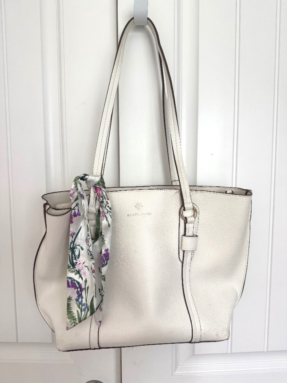 Nanette Lepore Ivory Shoulder Tote Bag Floral Scarf Accent